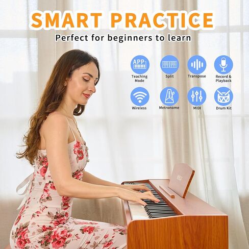 88 Key Fully Weighted Electric Piano Keyboard Hammer Action Full-size Digital Pianos for Beginners Adults Wooden Upright Piano with Sheet Music Stand Triple Pedal Supports USB-MIDI Orange in Saudi Arabia