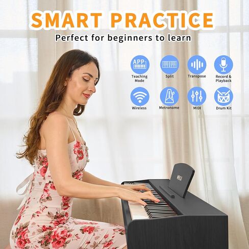 88 Key Fully Weighted Electric Piano Keyboard Hammer Action Full-size Digital Pianos for Beginners Adults Wooden Upright Piano with Sheet Music Stand Triple Pedal Supports USB-MIDI Orange in Saudi Arabia