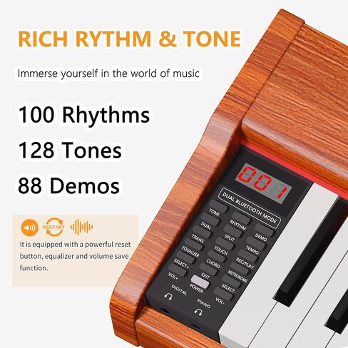 88 Key Fully Weighted Electric Piano Keyboard Hammer Action Full-size Digital Pianos for Beginners Adults Wooden Upright Piano with Sheet Music Stand Triple Pedal Supports USB-MIDI Orange in Saudi Arabia