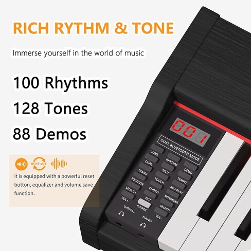88 Key Fully Weighted Electric Piano Keyboard Hammer Action Full-size Digital Pianos for Beginners Adults Wooden Upright Piano with Sheet Music Stand Triple Pedal Supports USB-MIDI Orange in Saudi Arabia