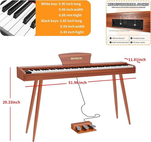 88 Key Fully Weighted Electric Piano Keyboard Hammer Action Full-size Digital Pianos for Beginners Adults Wooden Upright Piano with Sheet Music Stand Triple Pedal Supports USB-MIDI Orange in Saudi Arabia