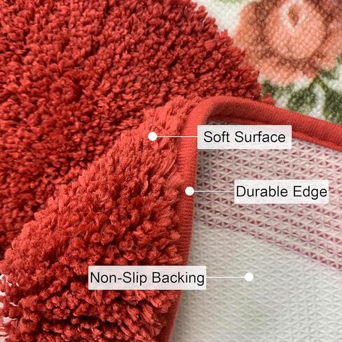 ABREEZE Floral Rose Bathroom Rugs Mats 20x31inch,Soft Shaggy Water Absorbent Non-Slip Mat Microfiber Bath Mat Shower Mat Door Mat Kitchen Mat Rugs,Blue in Kuwait