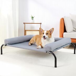 TJSOULER Cooling Elevated Dog Bed with Pillows,Portable Washable Raised Dog Cot Bed with Chew Proof Mesh and Metal Frame,No-Slip Rubber Feet for Indoor & Outdoor Use,Medium,Deep Grey