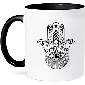 3dRose Hamsa Hand Black and White Ceramic Mug, 11 oz