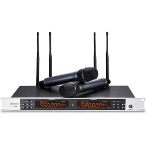 نظام ميكروفون لاسلكي UHF احترافي محمول، 2 × 100 قناة UHF قابلة للتعديل وتحكم مستقل في مستوى الصوت، نطاق 165 قدم للكاريوكي المنزلي/الاجتماع/الحفلة/الكنيسة/الزفاف (KT-900) in Kuwait