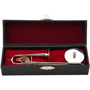 XinwoerMiniature Trombone Model,Miniature Trombone Replica with Stand and Case Gold Plated Instrument Model Musical Ornaments