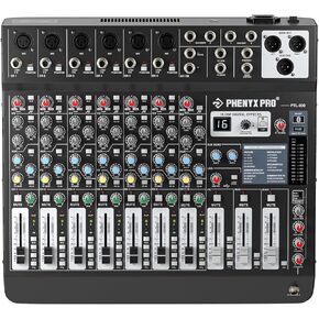 Professional 8-Channel Audio Mixer, Phenyx Pro DJ Sound Mixer Board w/Flexible AUX, BUS, SUB Routing, 16 DSP, BT Streaming & USB-B PC Recording, Mixing Console for Stage, Home Studio (PTL-800)