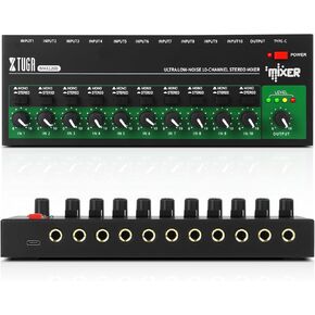 XTUGA MAX1200 Audio Mixer 10 Channel Line Mixer for Sub-Mixing, Mini Audio Mixer with 1/4" TRS Input and Output Stereo/Mono Switching, USB Sound Mixer for Guitars, Bass, Keyborads, Small Clubs or Bars