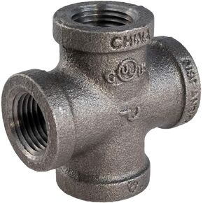 BMCR0038-5 Black Malleable Cross Fitting Four Way Threaded Pipe Connector, Connects to 3/8 Inch (Pack of 5)