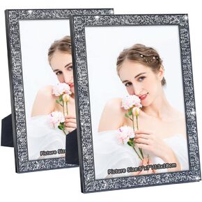 Glitter Picture Frames 8x10 Set of 2 Crystal Diamond Mirror Picture Frame, Metal Glass Wall Photo Frames for Wall or Desktop Display(Rosegold)