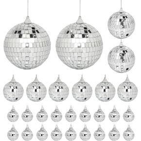 60 Pack Mini Mirror Disco Ball Set: Silver Disco Balls Decor with Hanging String - 1.2 Inch Small Mirror Ball Ornaments for Party Decorations Christmas Tree Birthday Wedding