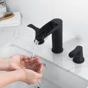 JONKEAN Brushed Nickel 8 Inch Widespread Bathroom Faucet, 2 Handle Waterfall Faucet for Bathroom Sink, Bathroom Faucets for Sink 3 Hole, 360° Swivel Vanity Faucet with Pop-up Drain