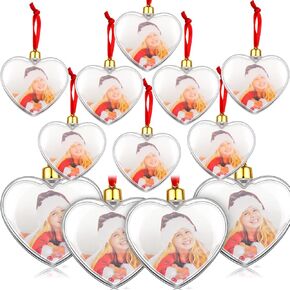 Skylety 24 Pcs Photo Ornament Ball Christmas Clear Plastic Hanging Photo Frame Ornament Family Photo Baubles for Christmas Tree Valentine's Day Decoration (Heart)