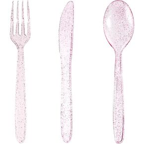 WDF 360 Gold Plastic Silverware - Disposable Gold Glitter Plastic Cutlery - Plastic Silverware inluding: 120 Gold Forks, 120 Gold Spoons, 120 Gold Knives for Wedding/Party