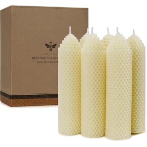 White Beeswax Pillar Candles Set of 2 - Handmade Pure Beeswax Rolled Candles for Gift & Home Decor (1.5×6 in)