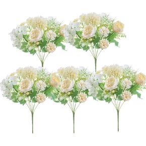 5 Pcs Simulation Peony Flowers Combination Bouquets for Home Party Office Wedding Meeting Reception Table Decoration, High-end Lifelike Artificial Hydrangea Flowers Decor Pack[Peony-Lighte Purple]