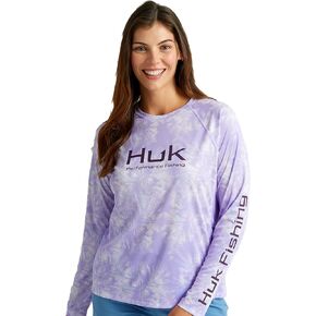 HUK Women's Pursuit Patterned Crew Sleeve, Performance Shirt