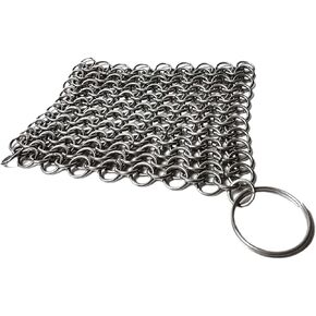 Mythrojan Cast Iron Cleaner, 4.7 Inches Stainless Steel Round Chainmail Scrubber For Cast Iron Pan Skillet, Wok, Pot, Pan; Pre-Seasoned Pan Dutch Ovens Waffle Iron Pans Scraper Cast