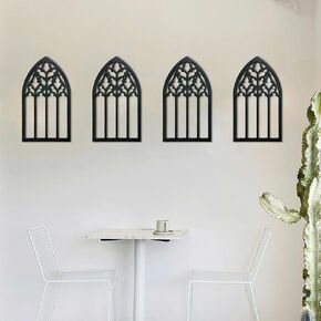 ZEXUIRU 4 Set Arch Window Frame Wooden Wall Decor Carved Farmhouse Home Decor Hanging Distressed Decoration For Living Room Bedroom Bathroom Kitchen 7.87 * 13.3 inch White