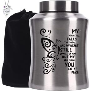 Urns for Human Ashes, Up to 200 lbs Urns for Ashes Adult Male or Female, Large Cremation Urn, Decorative and Funeral Keepsake Urns with 1pcs Necklace and Velvet Bag (Black)