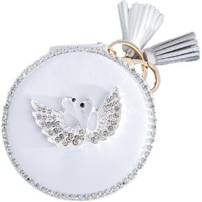 TANG SONG Swan Pattern Cosmetic Makeup Mirror Leather Mirror whit Keychain (Black)