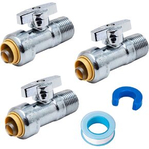 SUNGATOR 1/2 Inch x 1/2 Inch Male NPT Straight Stop Valve, No Lead Brass Push-to-Connect Plumbing Fittings to Connect PEX, Copper, CPVC, PE-RT, With A Disconnect Clip and A Sealing Tape, Pack of 6
