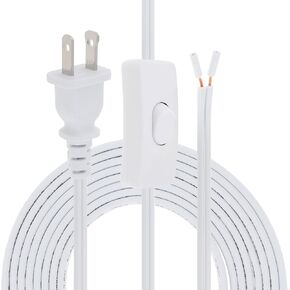RTNLIT 8FT Lamp Cord with On/Off Button Switch and Polarized Plug, Stripped Ends Ready for Wiring, 18AWG SPT-2 Replacement Power Cord, Clear