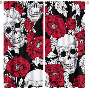 Skull Curtain Sugar Plum Skull Skull Halloween Halloween Black and White, Polyester Fabric for Bedroom Living Room Kitchen Style W42x45Lin