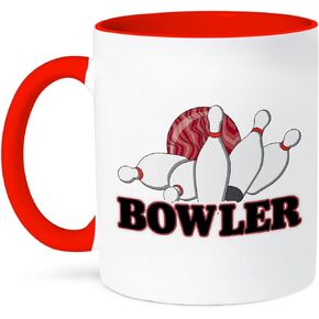 3dRose Bowler Bowling Ball and Pins Sports Design Two Tone Mug, 11 oz, Black/White