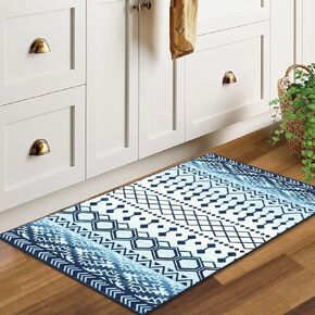FairOnly Area Rugs 8x10 Living Room Large Machine Washable Rug with Non-Slip Backing Stain Resistant Soft Geometric Moroccan Carpet for Bedroom Dining Nursery Room Home Office, Blue