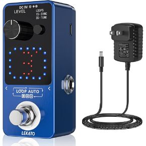 LEKATO Looper Pedal, Guitar Looper Pedal Set with 9V 0.6A Pedal Power Supply Adapter and USB Cable, Effect Guitar Loop Pedal with SYNC & Tuner Function Loop Pedal 3 Loops 18 Minutes Record Time(Blue)