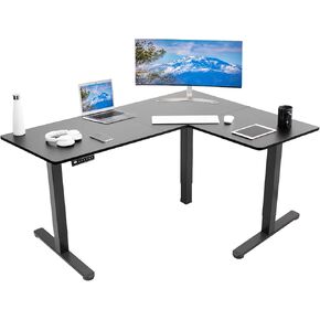 VIVO Electric Height Adjustable 63 x 55 inch Corner Stand Up Desk, Black Table Top, Black Frame, L-Shaped Standing Workstation, 3CT Series, DESK-E3CTB