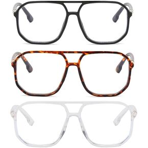 bullabulling 3 Pack Oversized Spring Hinge Reading Glasses for Women Men,Retro Blue Light Computer Reader Frame
