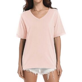 Auriviz Womens Summer Cotton Tops Basic Short Sleeve Shirts Casual V Neck T Shirt Comfy Trendy Tees