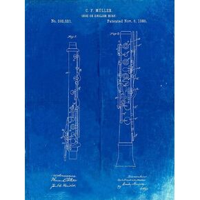 PP247-Faded Blueprint Oboe Patent Poster Poster Print - Cole Borders (18 x 24)