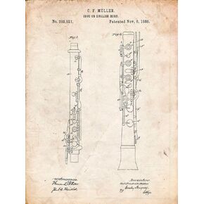 PP247-Vintage Parchment Oboe Patent Poster Poster Print - Cole Borders (18 x 24)