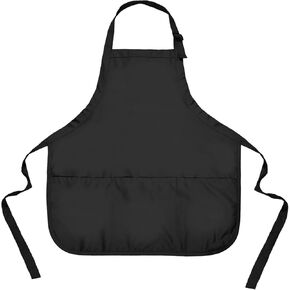 DALIX Apron Commercial Restaurant Home Bib Spun Poly Cotton Kitchen Aprons (3 Pockets) in Black 2 Pack