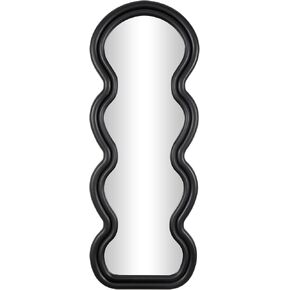 Deco 79 Wooden Room Wall Mirror Abstract Wavy Entryway Mirror with Layered Frame, Wall Mounted Mirror 24" x 1" x 63", White
