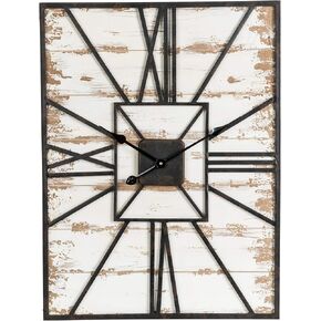 Glitzhome 30" Oversized Farmhouse Wall Clock Decorative Wall Clock with Large Roman Numerals Battery Operated Vintage Clock for Home Office Kitchen Classroom, Black Metal Frame, Wood Plank