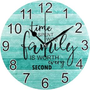 J JOYSAY Teal Turquoise Green Round Wall Clock for Kitchen Bathroom Silent Non Ticking Decorative Wall Clock Battery Operated Art Clock for Home Office Bedroom Living Room, 9.8 Inch