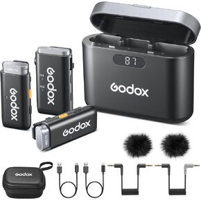 GODOX Wireless Lavalier Microphone, Lapel Microphone for iPhone Dual Channel 2.4G Wireless Mic, 8H Battery Life, 200m(656ft) Range, Noise Cancelling with Charging Case for Interview Video Vlog YouTube