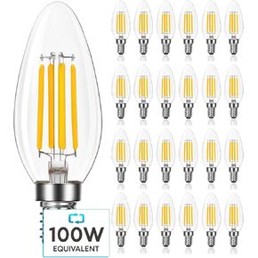 مصابيح LUXRITE Candelabra LED مكافئة 100 وات، 800 لومن، 3500K أبيض طبيعي، 7W، B11 مصابيح إضاءة ثريا قابلة للتعتيم، تقييم رطب، زجاج شفاف، شكل طوربيد، مدرج في قائمة UL، قاعدة E12 (6 عبوات)