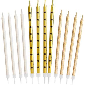 24-Count Glitter Long Thin Birthday Candles, Gold Stick Birthday Cake Candles Set, Cake Candles Decorations for Birthday Party Wedding Anniversary Supplies
