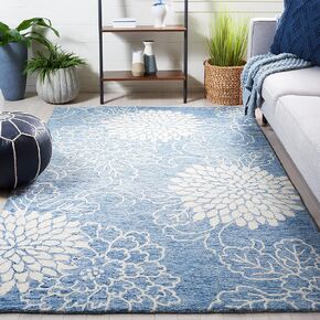 SAFAVIEH Jardin Collection Area Rug - 8' x 10', Navy & Ivory, Handmade Floral Wool, Ideal for High Traffic Areas in Living Room, Bedroom (JAR602N)