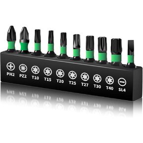 Litorange 10 piece 25mm / 1 Inch Magnetic Bit Set for Cordless Screwdrivers,1/4" Hexagonal Shank Bit Set（PZ2,PH2,T10,T15,T20,T25,T27,T30,T40,SL4) for Impact Screwdrivers,Phosphide Black Screwdriver