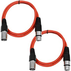 Seismic Audio - SAXLX-3-2 Pack of 3' XLR Male to XLR Female Patch Cables - Balanced - 3 Foot Patch Cord - Red and Red