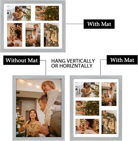 Frametory, 8x10 Picture Frame - Collage Multiple Photos, Black Solid Wood Molding, Display Two 4x6 Pictures with Mat or 10x8 Without Mat - Wooden - Real Glass Cover (Black, 1pack) in Kuwait