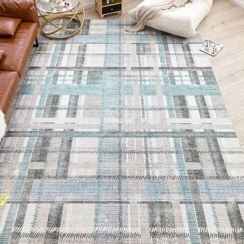 DECOMALL NELE Washable Door Mat 2x3, Modern Plaid Non-Slip Small Rugs for Entrance, Yellow 24x36 inch in Saudi Arabia