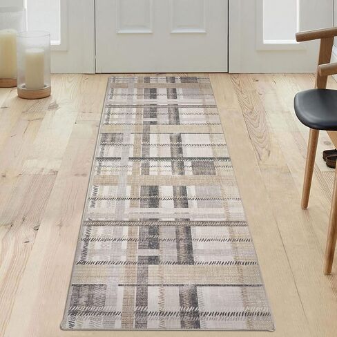 DECOMALL NELE Washable Door Mat 2x3, Modern Plaid Non-Slip Small Rugs for Entrance, Yellow 24x36 inch in Saudi Arabia