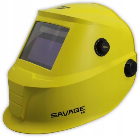 ESAB 0700000490 SAVAGE A40 خوذة لحام سوداء ذات تعتيم تلقائي، تعديل الظل الخارجي، مستشعر أربعة قوس، تعتيم تلقائي، عدسة عرض الألوان الحقيقية 3.93 بوصة × 1.96 بوصة، التحكم في الحساسية/التأخير in Kuwait
